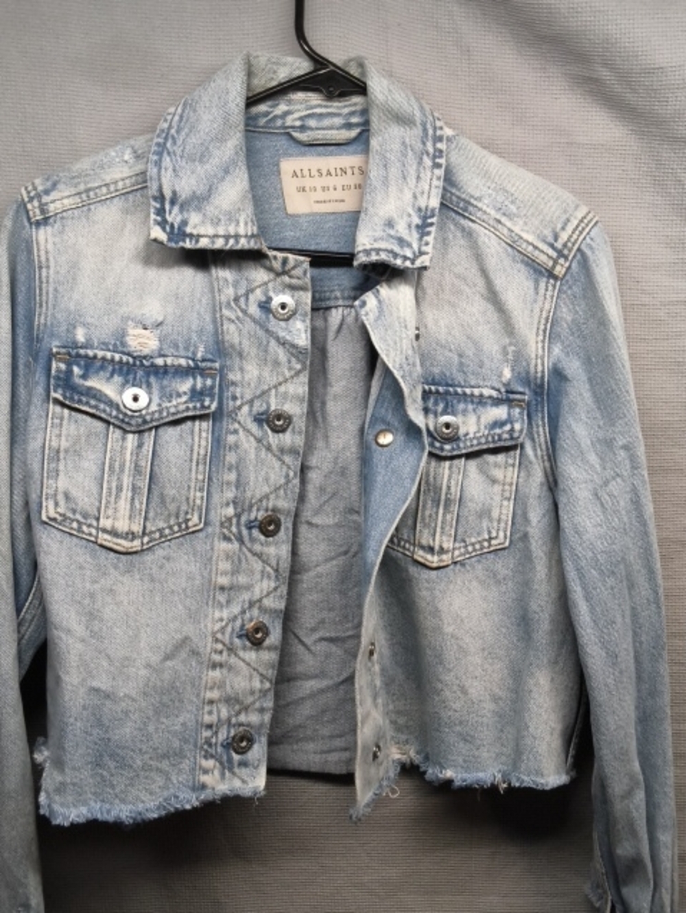 AllSaints Light Wash Distressed Denim Jacket